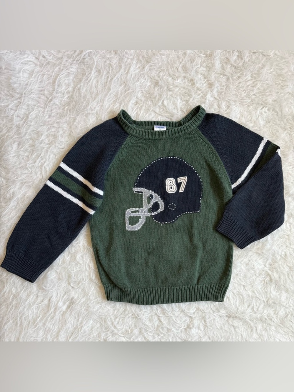 Gymboree Toddler Boy Thick Knit Green & Navy Football Helmet Cozy Sweater
